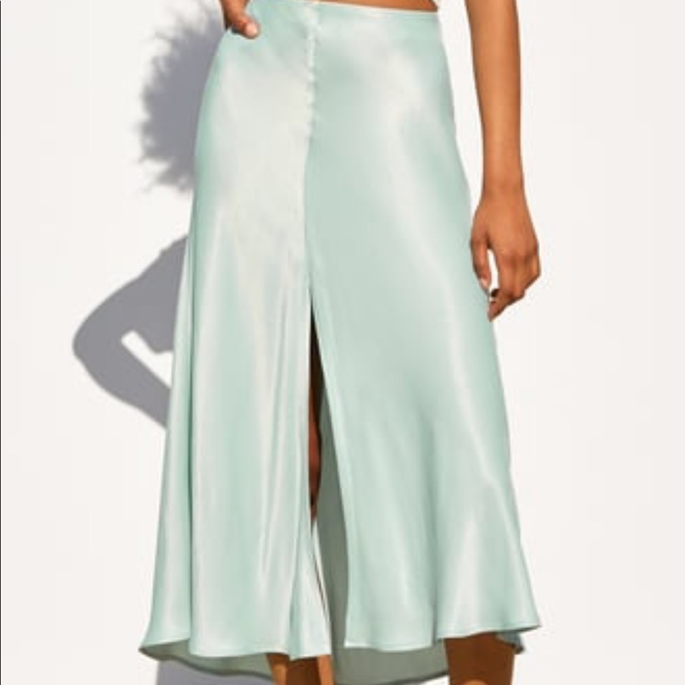 Seafoam Green Satin Skirt / ZARA / MED